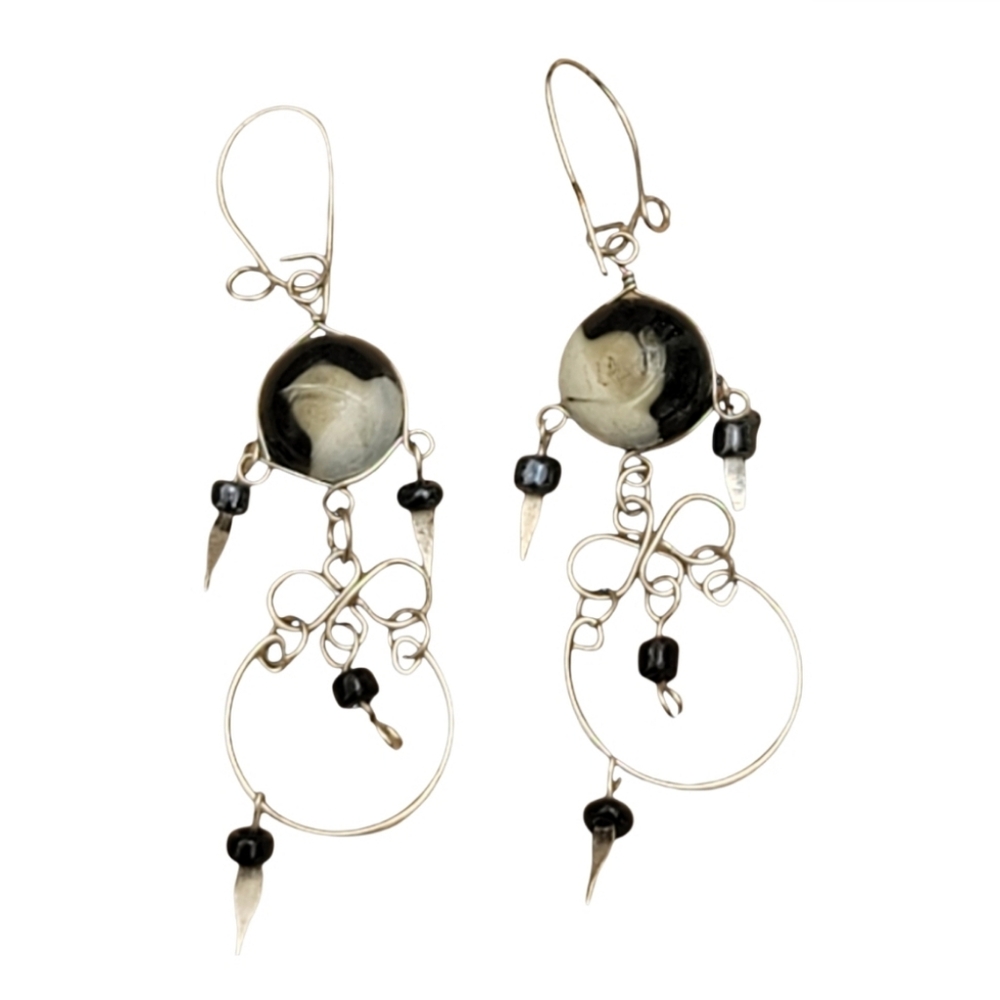 Artisan Black and Silver Hoop Earrings